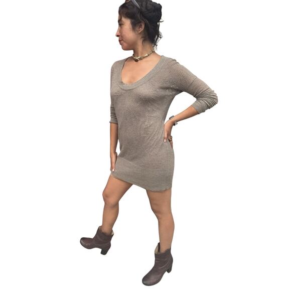 James Perse Wool Cashmere Loose Knit V-Neck Mini Dress Taupe Size 2 Small - Picture 5 of 9